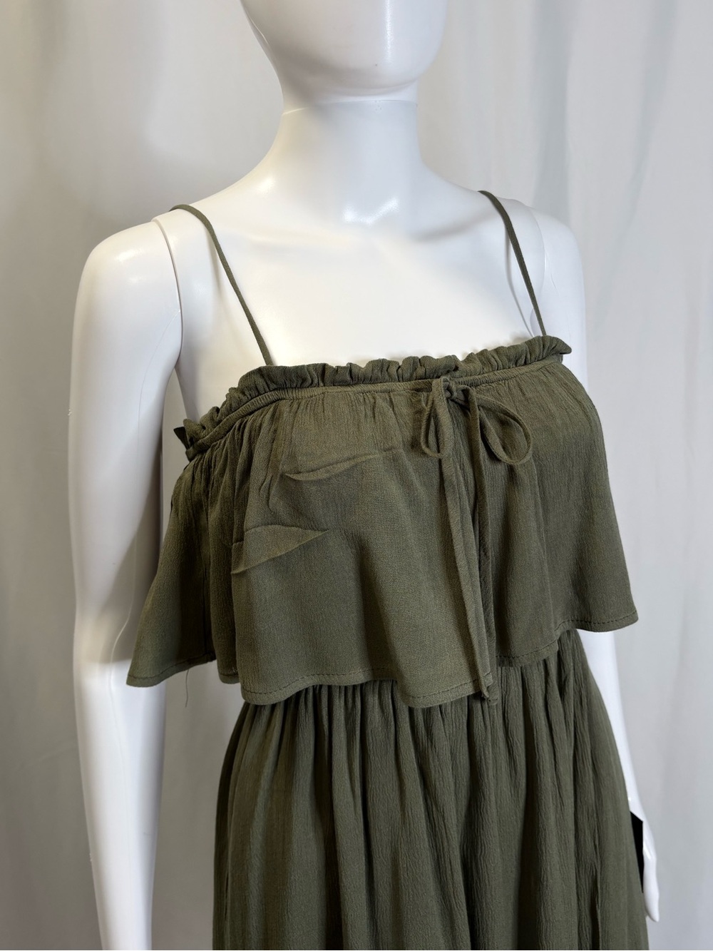 NWT Lulus Sincerely Yours Olive Green Ruffle Midi Dress Size Small Sundress - Picture 3 of 14